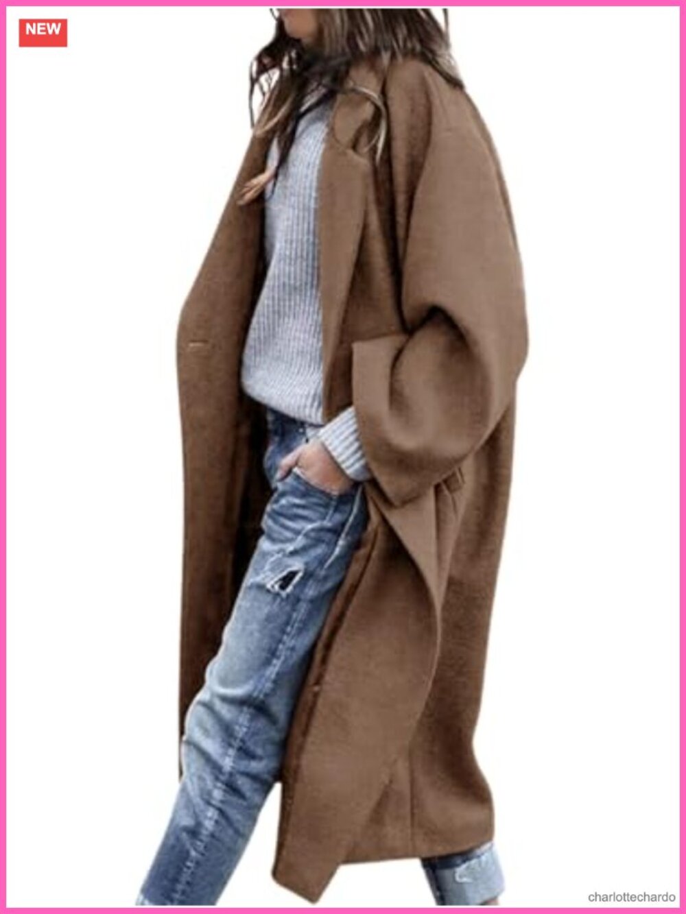 Wool Blend Pea Coat Notch Lapel Single Breasted Mid Long Trench Coat